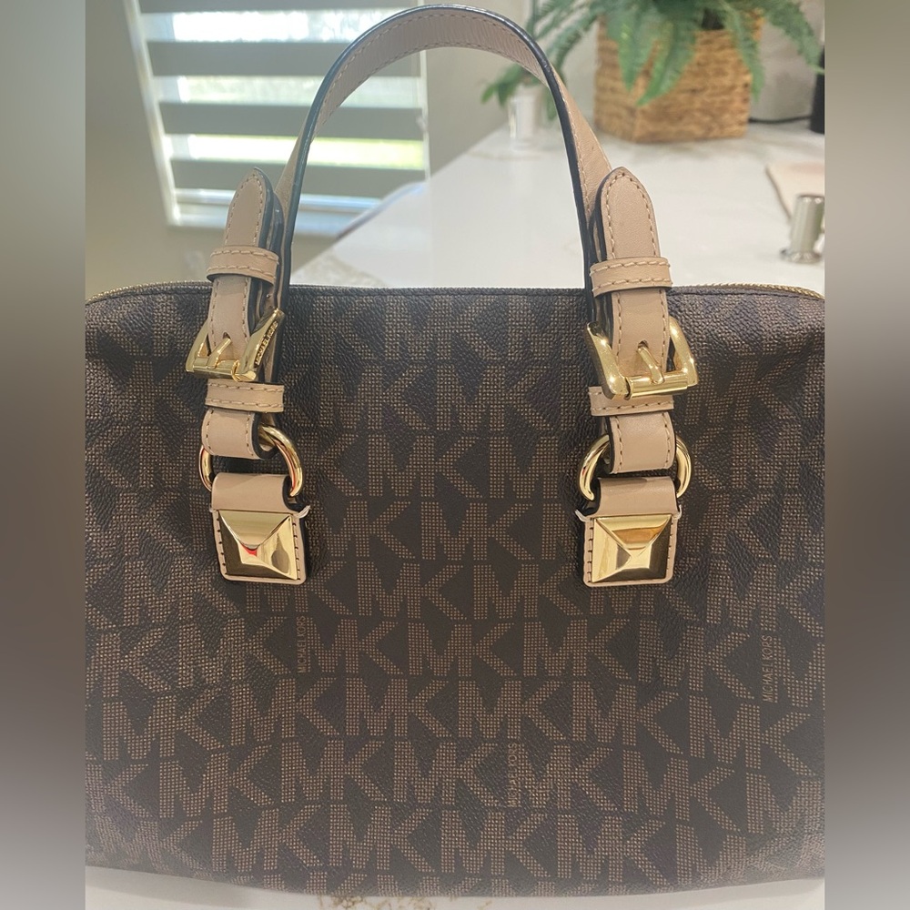 Michael Kors Monogram Handbag with Gold Accents